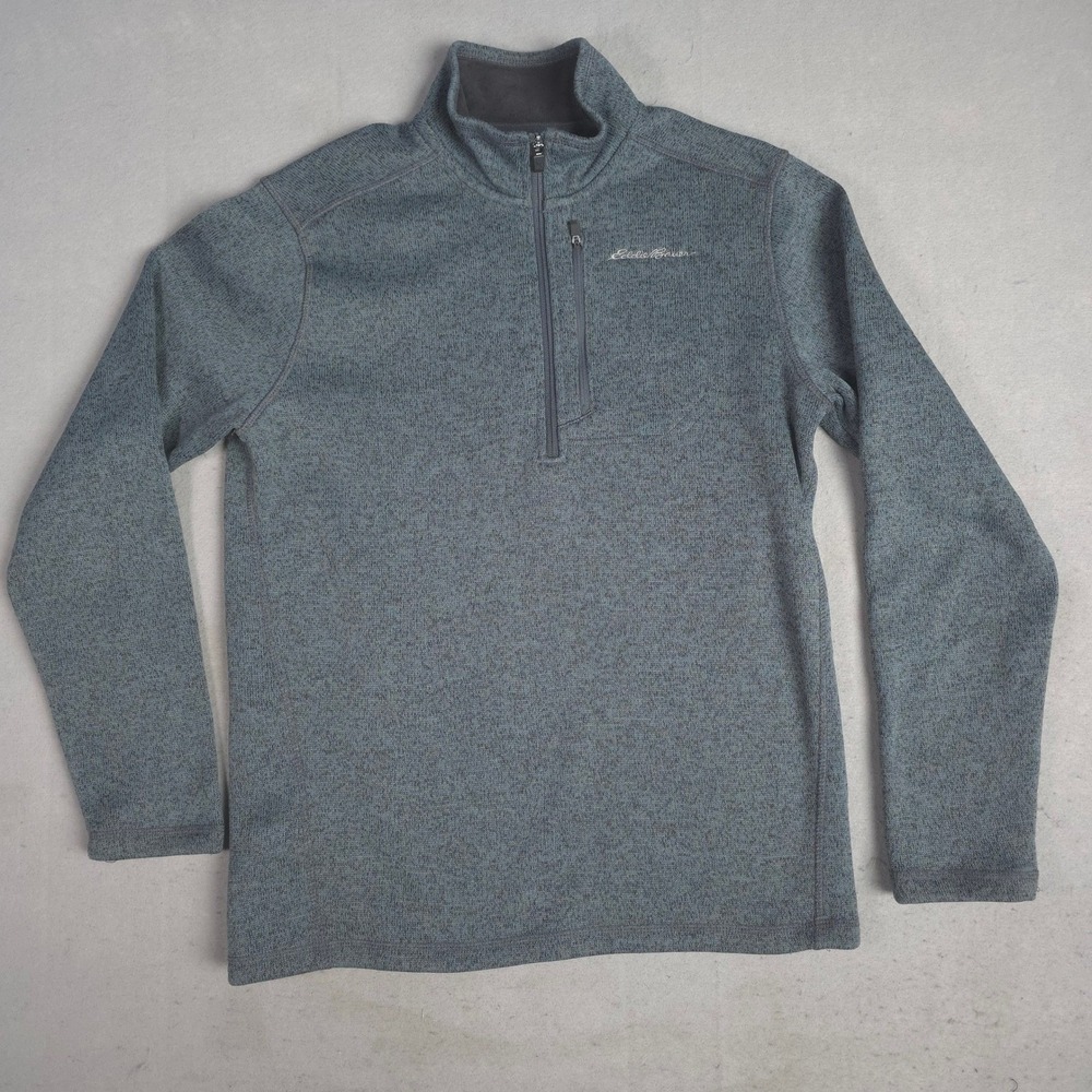 Eddie Bauer Men's Medium Heathered Gray Fleece 1/4 Zip‎ Pullover Sweater